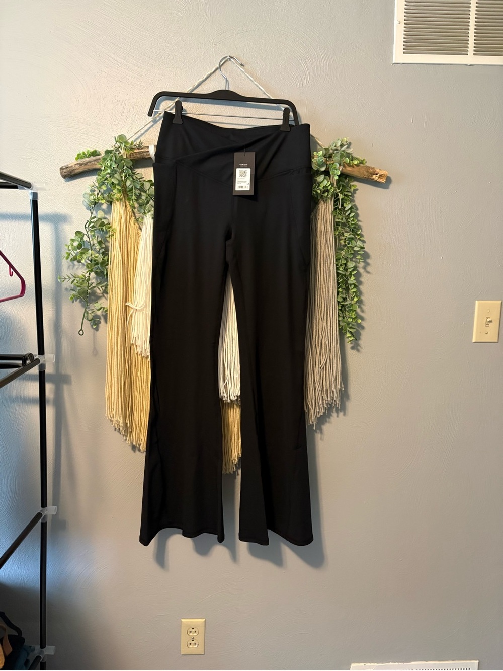 Fabletics Black PureLuxe Crossover High-Waist Flare Leggings with pockets